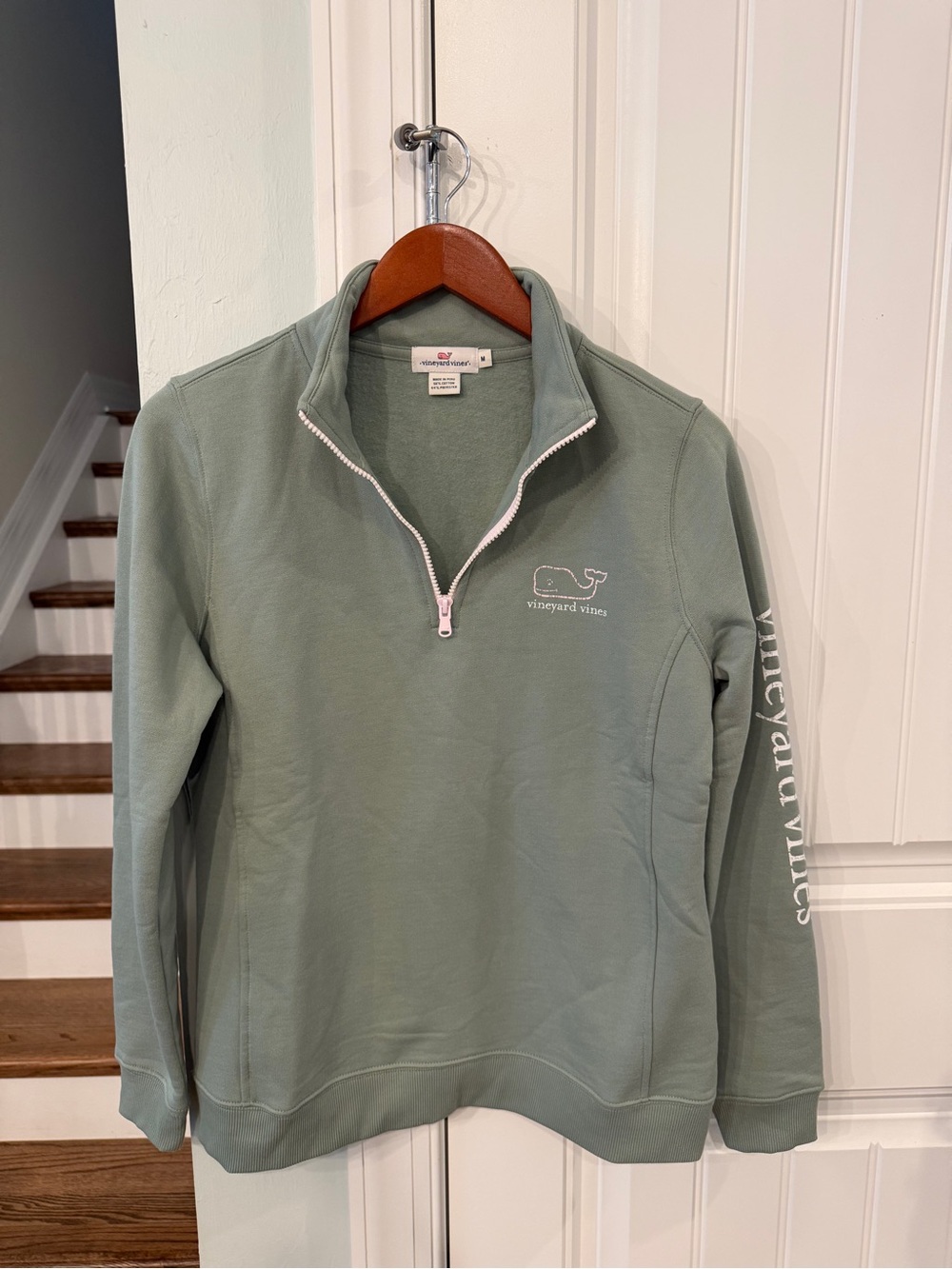 Vineyard Vines Women’s Quarter Zip Pullover Medium Sage Green Pink Whale Logo
